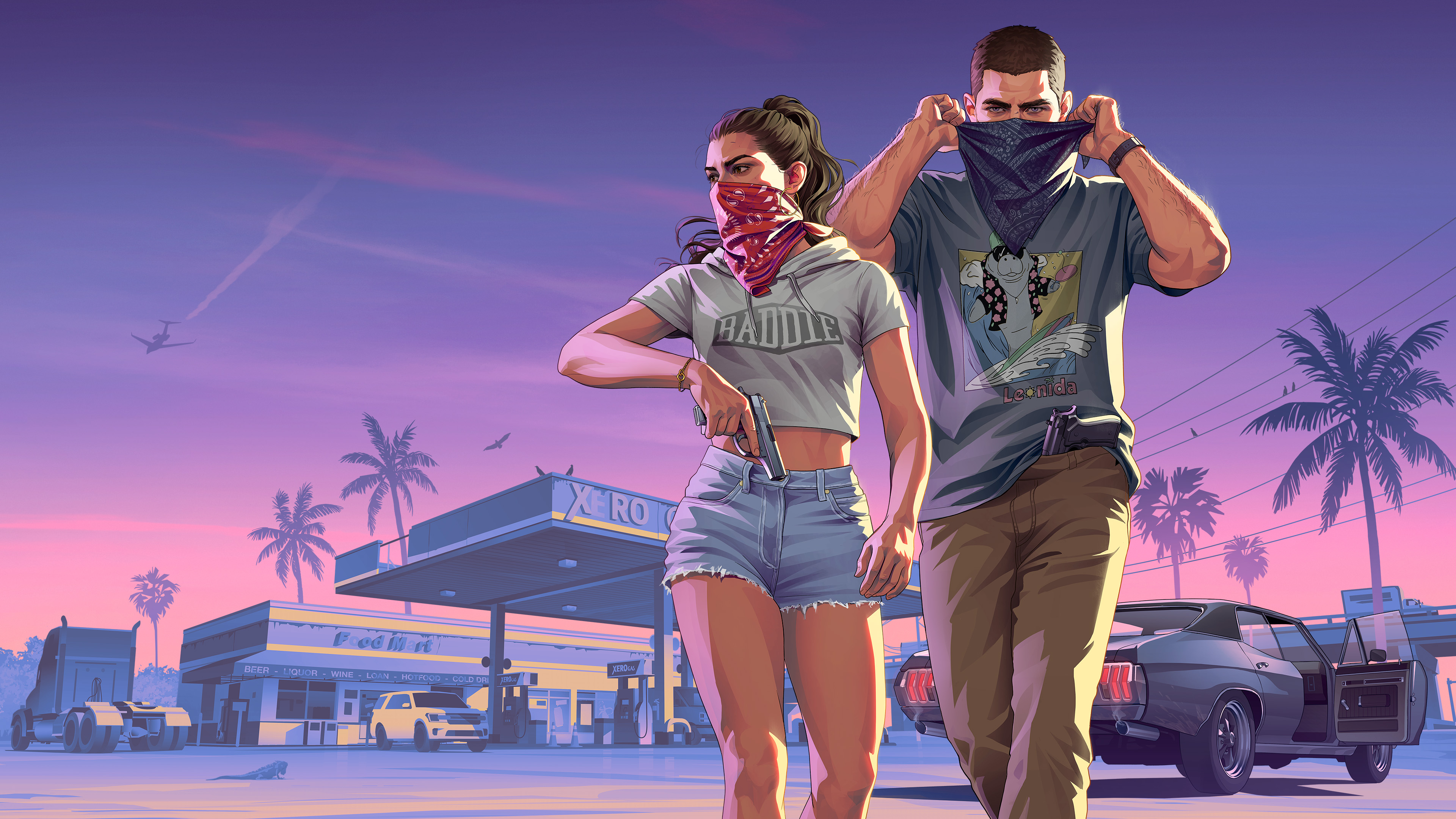 Official GTA VI artwork of Jason and Lucia during a robbery