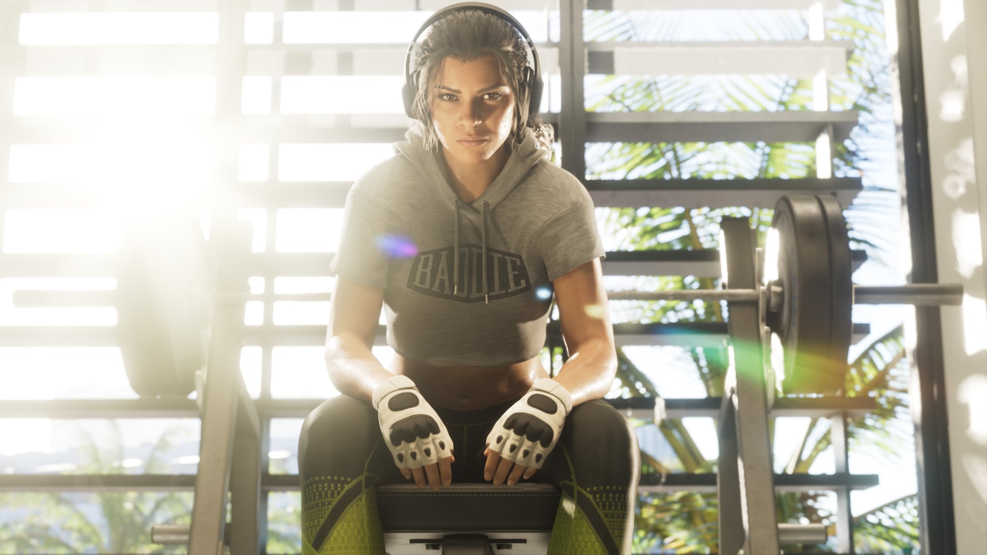 Lucia Caminos training with a heavy bag in a Grand Theft Auto VI gym